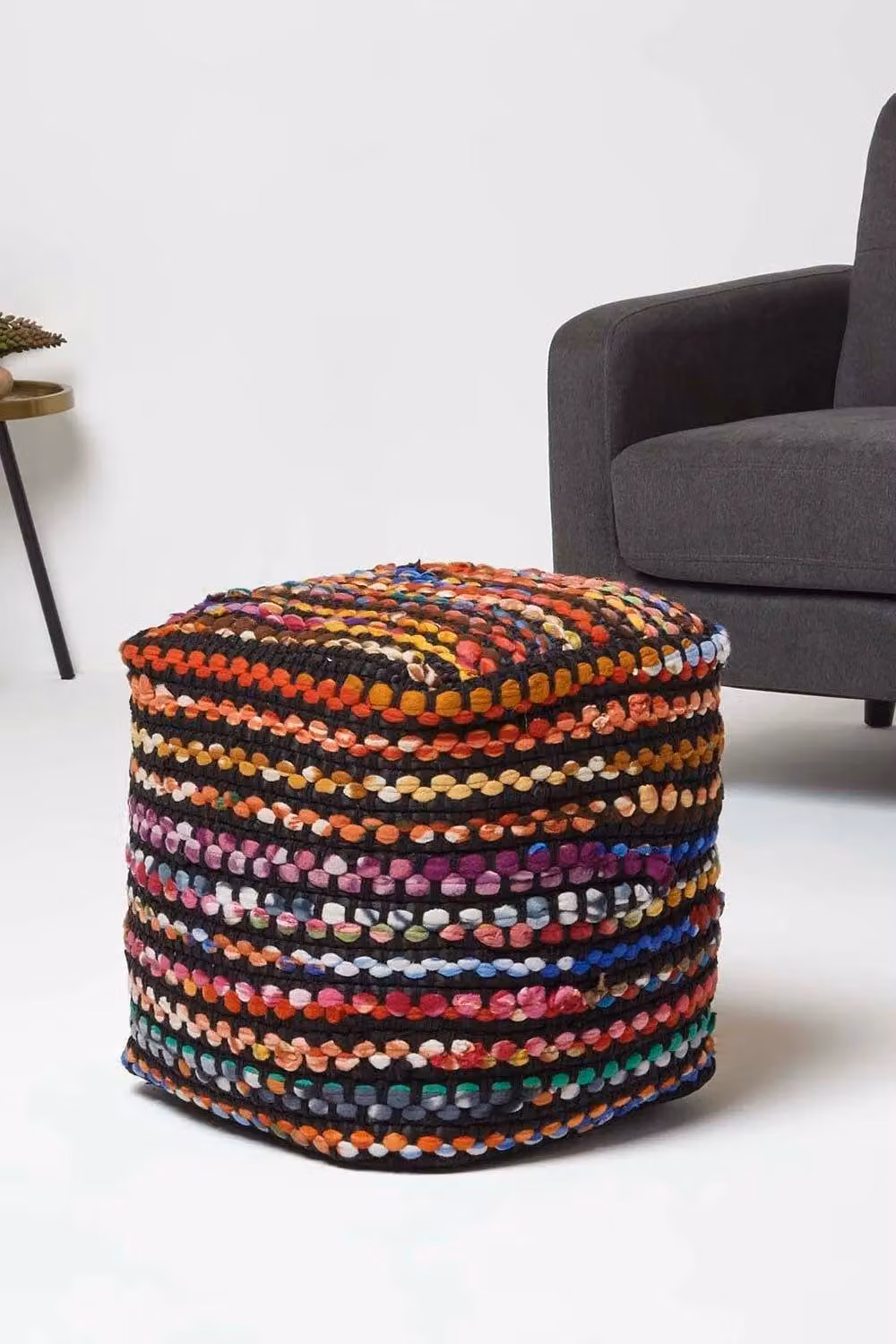 Homescapes Folk Woven Square Bean Filled Pouffe in Multicolour – 2