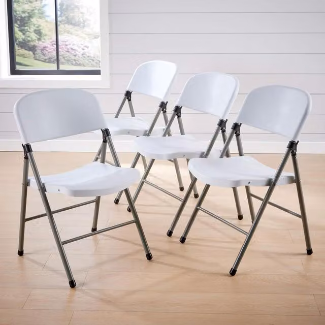 Home Source Set of Four White Folding Trestle Chairs