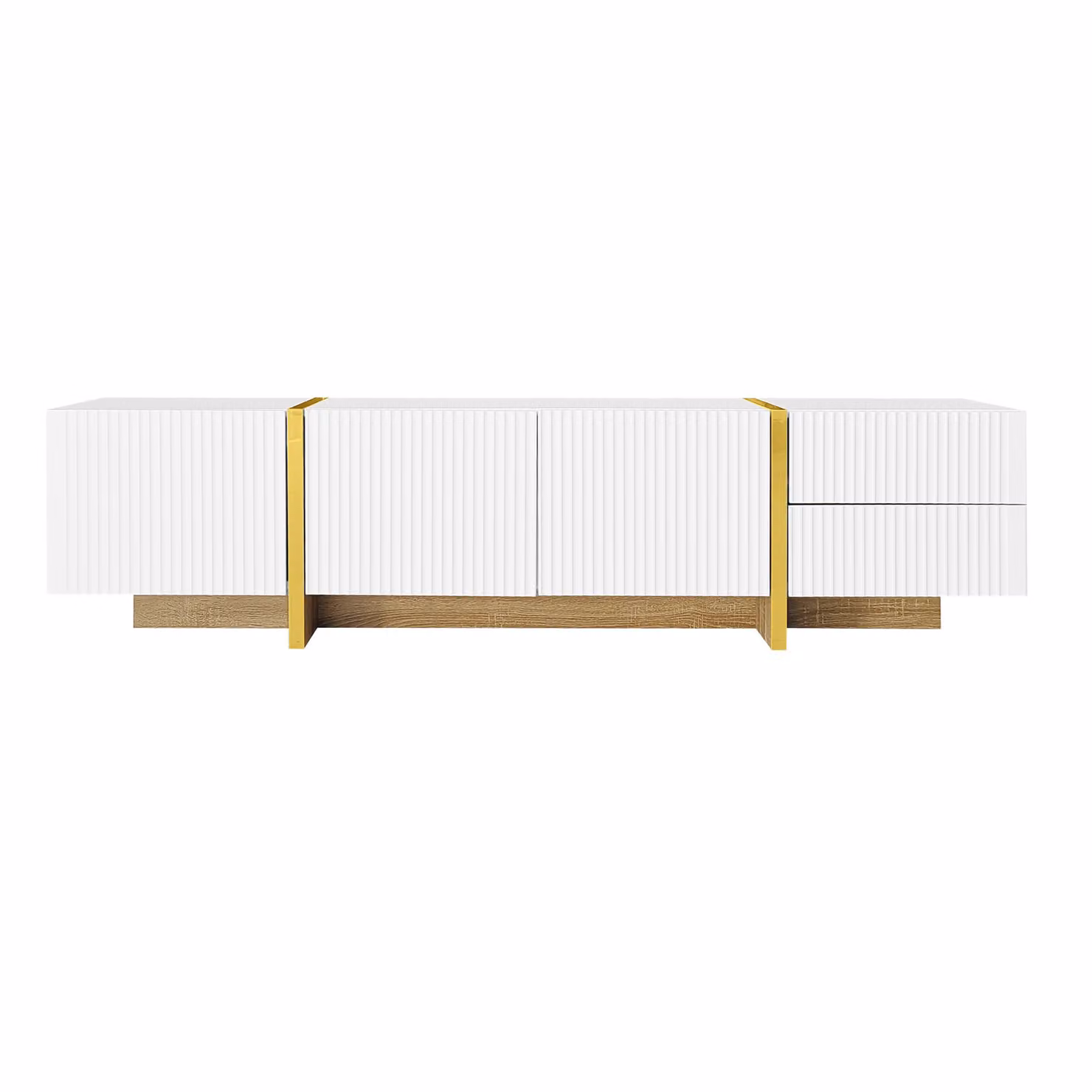 Aosom UK Elegant Modern TV Cabinet with Large Storage and Soft-Close Hinges, Gold and White, W: 190 cm, D: 35 cm, H: 45 cm – 2