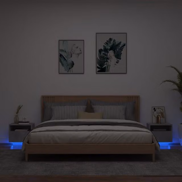 Berkfield Home Set of 2 Modern Bedside Cabinets with Integrated LED Lights in Concrete Grey, W/D/H: 40 x 39 x 37 cm – 1