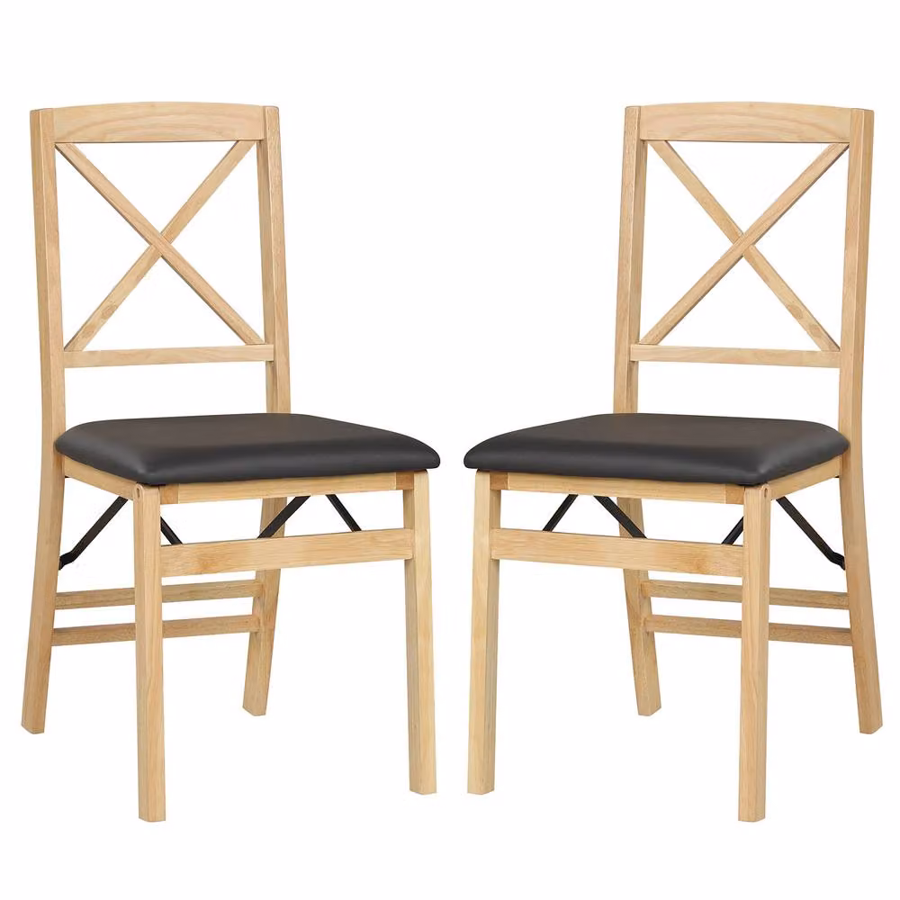 Costway Set of 2 Black Folding Dining Chairs with Padded Synthetic Leather Seats and Rubberwood Legs – 2