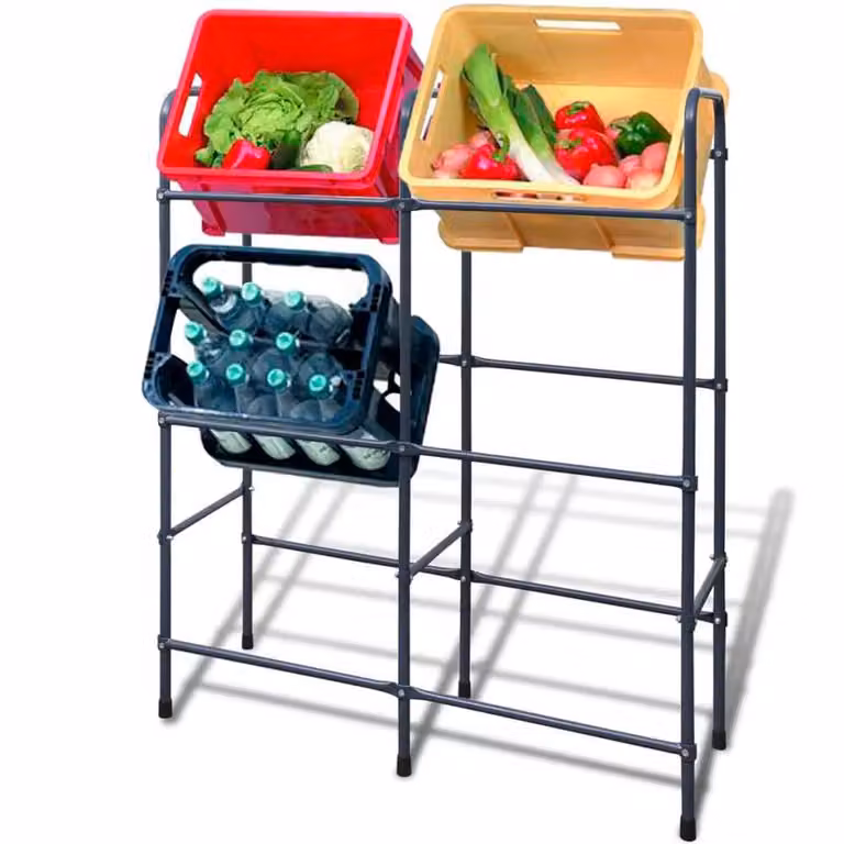 Berkfield Home Grey Steel Freestanding Shelf for 6 Crates, W/D/H: 116 x 33 x 33 cm