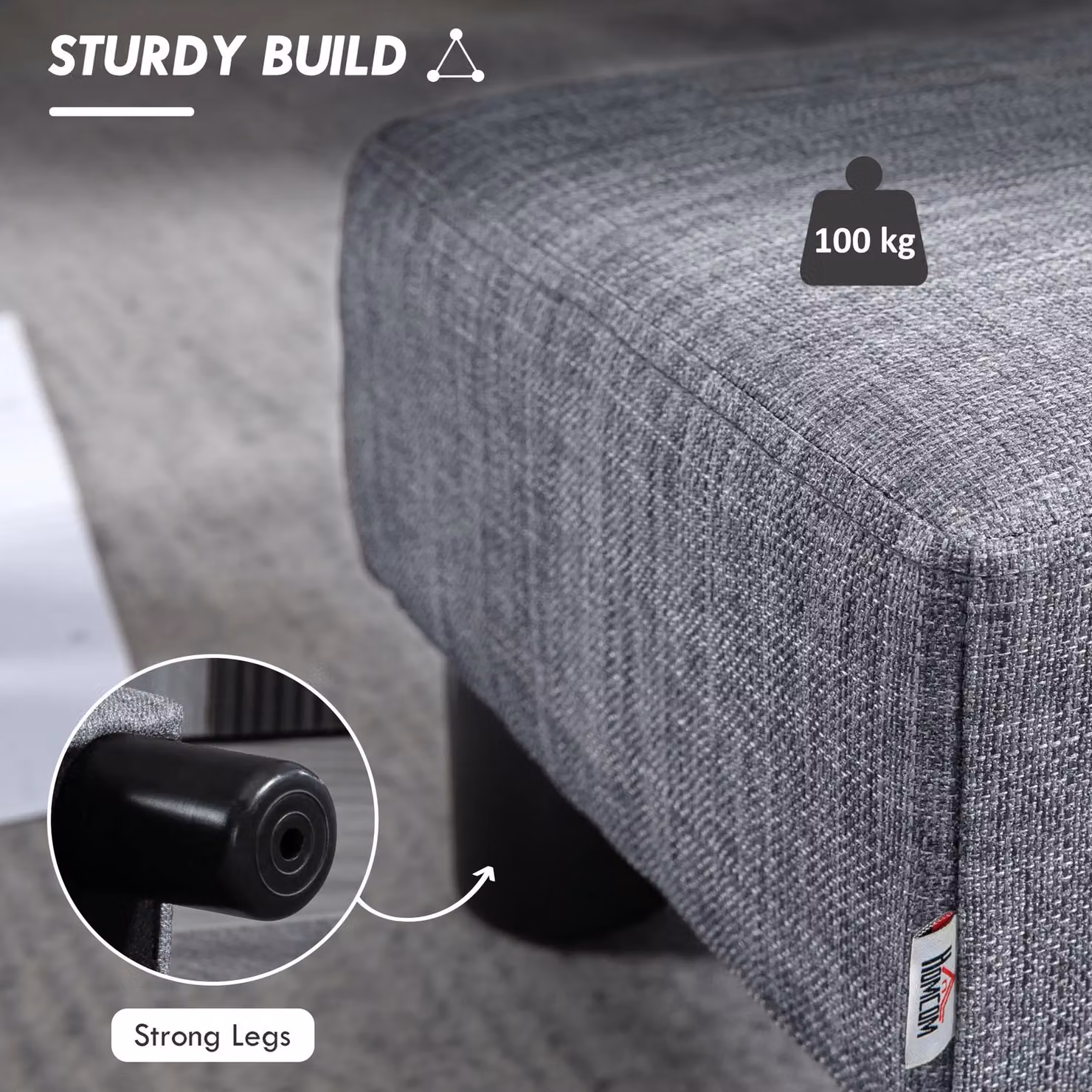 HOMCOM Grey Fabric Cube Footstool Ottoman with Plastic Legs, W/D/H: 40 x 40 x 30 cm – 5