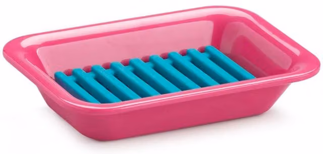 Zeal Draining Melamine Soap Dish with Removable Silicone Rack in Pink – 1