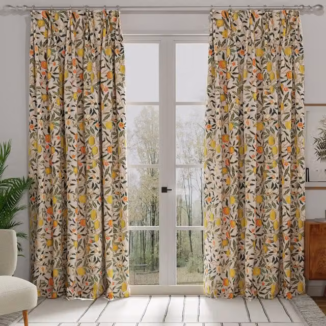 William Morris Fruit Made to Measure Blackout Cotton Curtain in Orange, Yellow and Multicolour