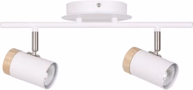 First Choice Lighting Stratton Two Way Up and Down Spotlight in White with Wood Detail