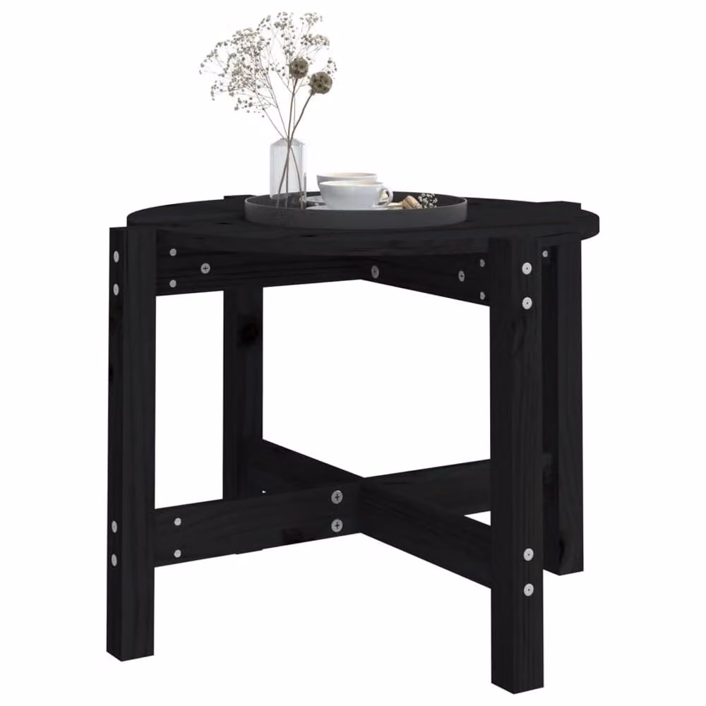 Berkfield Home Beautiful Round Black Solid Wood Pine Coffee Table W: 62.5 cm, H: 45 cm – 3