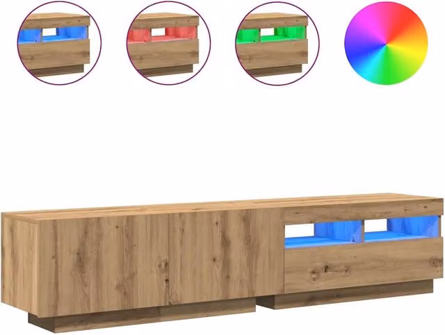 Berkfield Home Artisan Oak TV Cabinet with LED Lights in Brown, W/D/H: 180 x 35 x 40 cm