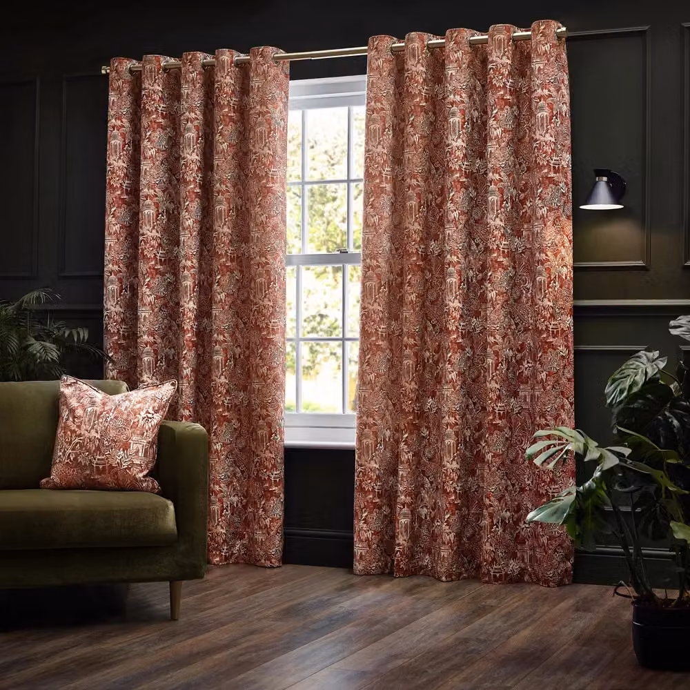 Wylder Tropics Bengal Chenille Eyelet Curtains in Amber, Width: 117 cm, Drop: 137 cm – 2