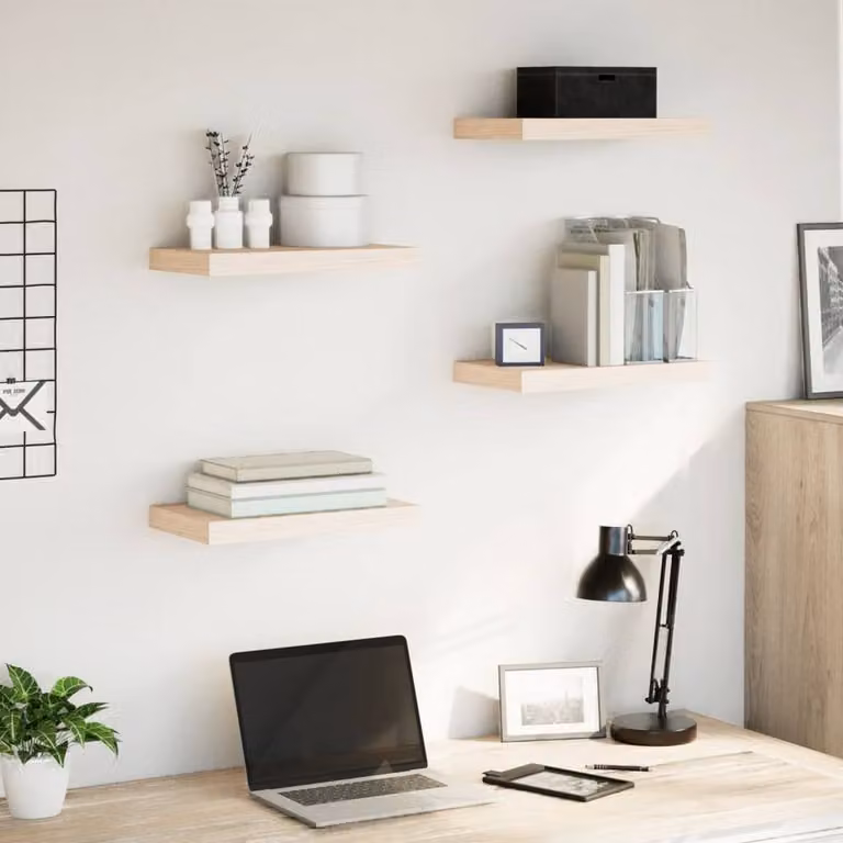 Berkfield Home Durable Floating Shelves, 4 Piece Set in Beige Oak, W/D/H: 40 x 23.5 x 4 cm