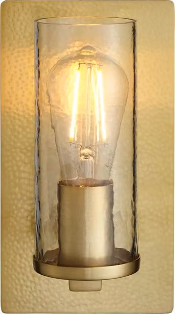 Perch & Parrow Timothy Industrial Wall Light in Gold Hammered Brass and Transparent Glass