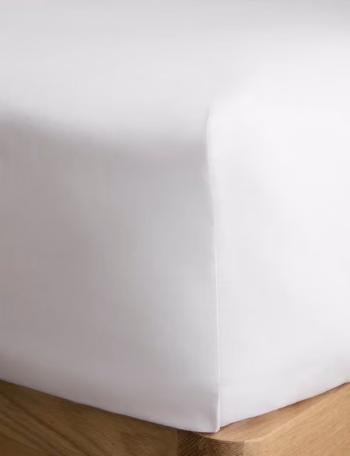 M&S White Cotton Rich Percale Deep Fitted Sheet, W/D/H: 140 x 200 cm