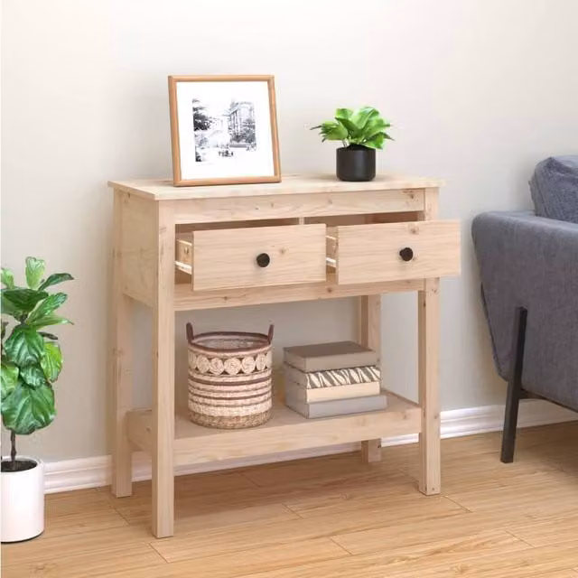 Berkfield Home Beautiful Console Table in Light Tan Solid Pine, W/D/H: 75 x 35 x 75 cm – 1