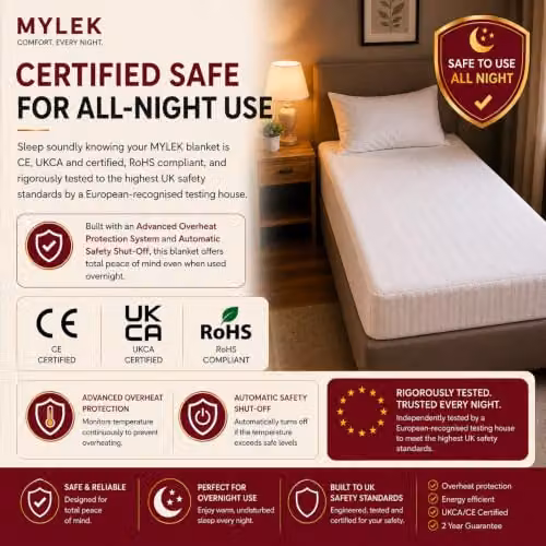 Mylek Single Electric Heated Mattress Cover Underblanket with Elasticated Skirt, White, W/D/H: 90 x 200 cm – 5