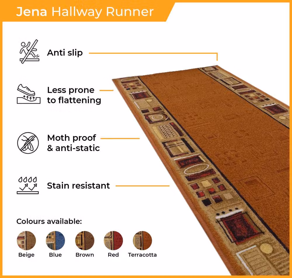 runrug Jena Hallway Runner Rug in Terracotta, Non-Slip and Hardwearing, W: 80 cm, L: 180 cm – 3
