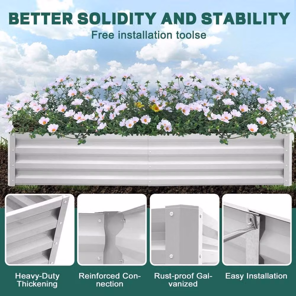 KORVIXA Galvanised Steel Raised Garden Bed for Flowers and Vegetables, Silver, W: 180 cm, D: 90 cm, H: 30 cm – 3