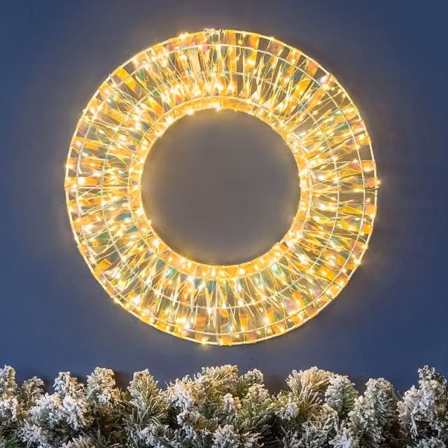 Christow Iridescent Light Up Christmas Wreath with Warm White LED, Diameter: 38 cm