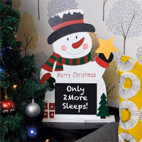 Netagon Festive Wooden Snowman Christmas Chalkboard Advent Countdown Calendar in White, Red and Green – 5