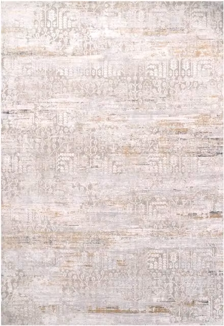 Kukoon Grey and Gold Metallic Floral Motif Textured Low Pile Area Rug, W: 80 cm, L: 150 cm