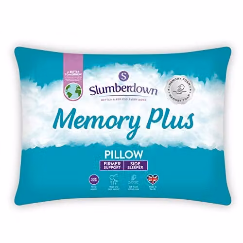 Slumberdown Memory Foam Pillow, Firm Support for Back and Side Sleepers, White, W: 64 cm, H: 38 cm