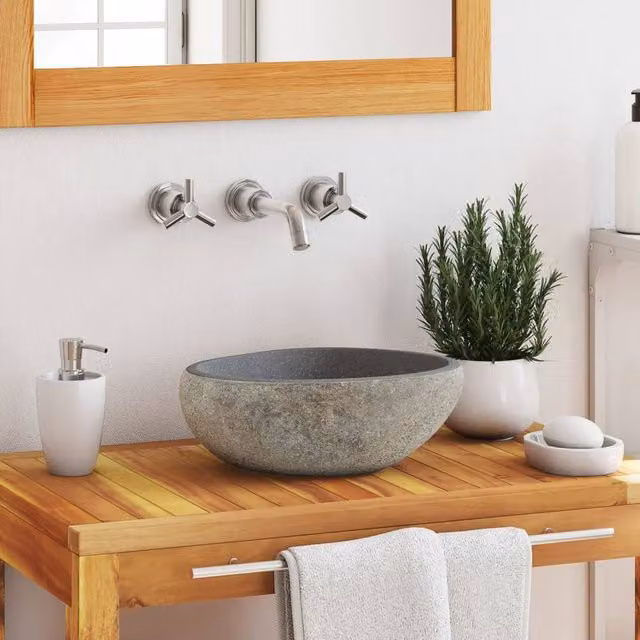 Berkfield Home River Stone Oval Basin in Black W: 38 cm, D: 24 cm