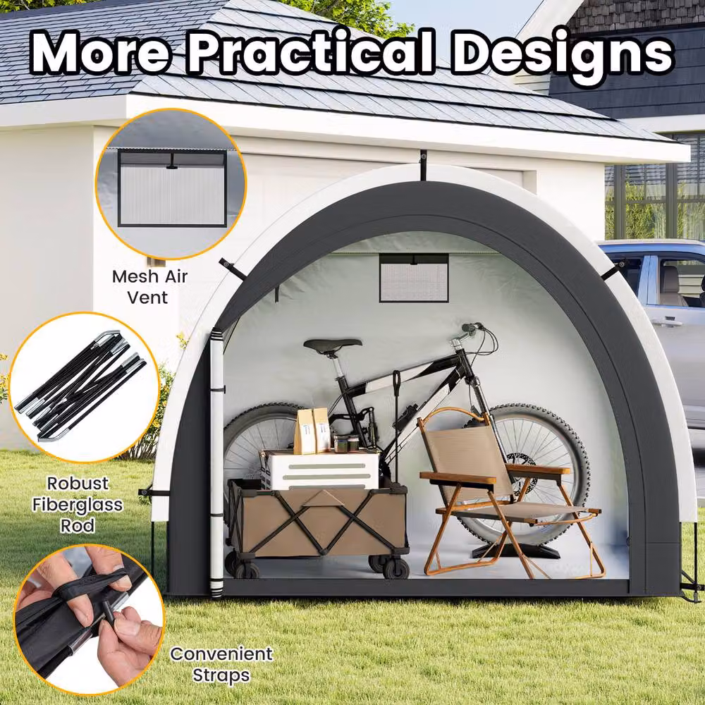 Gymax Portable Waterproof Bike Storage Shed Tent in Grey, W/D/H: 218 x 153 x 182 cm – 6