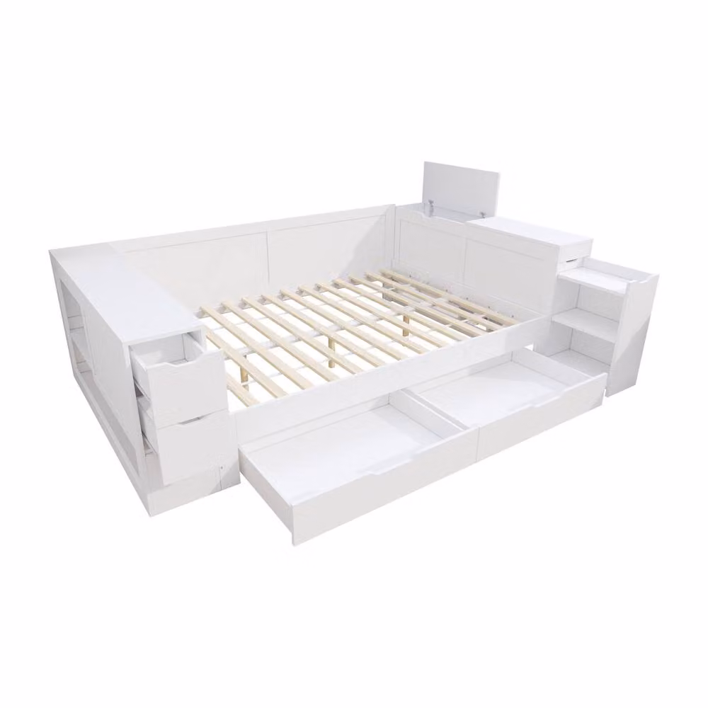 Merax White Wooden Childrens Cabin Daybed with Storage Drawers, W/D/H: 140 x 200 x 135 cm – 4