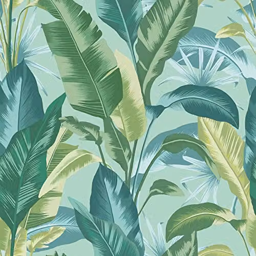 Envy Leaf It Out Twilight Botanical Floral Wallpaper in Blue and Green, Roll Size: 1000 x 52 cm