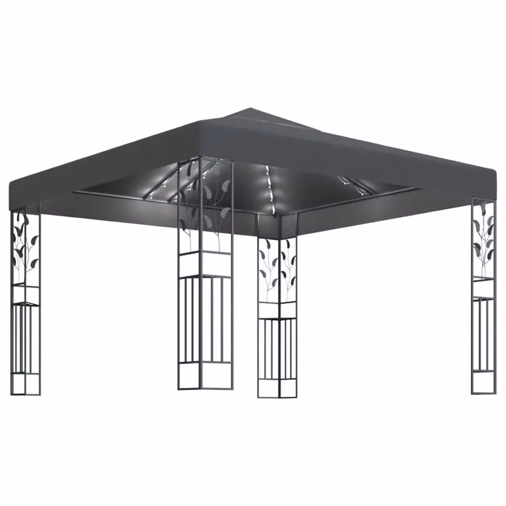 Berkfield Home Anthracite Gazebo with LED String Lights, W 3 m x D 3 m x H 3 m, Black – 2