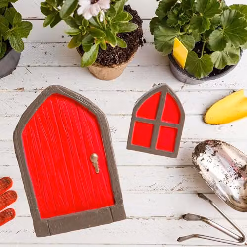VFM e-Store Red Fairy Door and Window Miniature Set for Enchanted Gardens and Christmas Scenes – 5