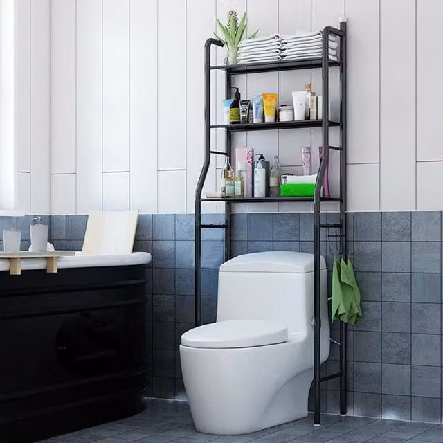 Livingandhome 3 Tier Over Toilet Storage Rack Unit in Black Metal