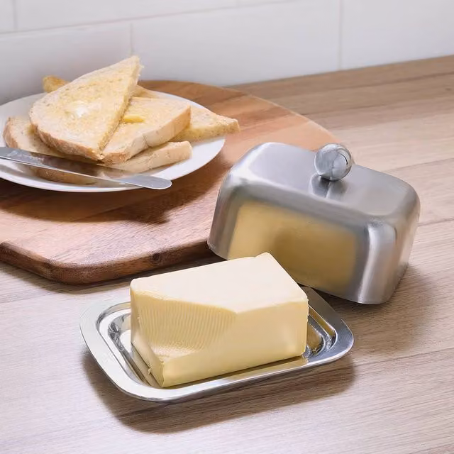 Coopers of Stortford Stainless Steel Double Walled Butter Dish in Silver