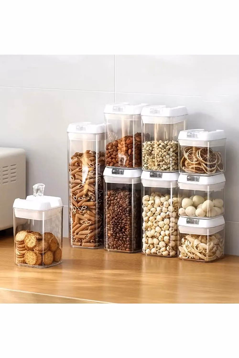 Living and Home 7-Piece Airtight Food and Cereal Storage Container Set with Clip Lids, White, 6.9L Total Volume – 2