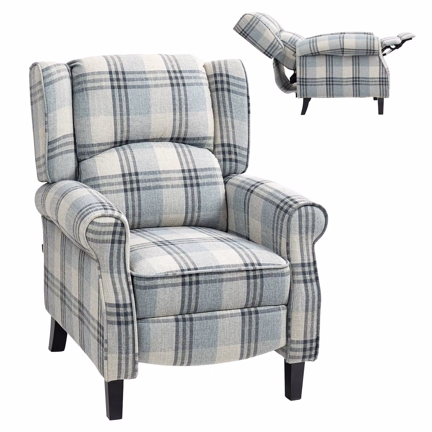 HOMCOM Grey Fabric Wingback Recliner Chair with Padded Armrests – 2