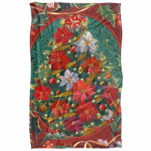 JQ Licensing Spirit of Christmas Poinsettias Super Soft Floral Fleece Throw Blanket, Multicolour, W/D/H: 91 x 147 cm – 1