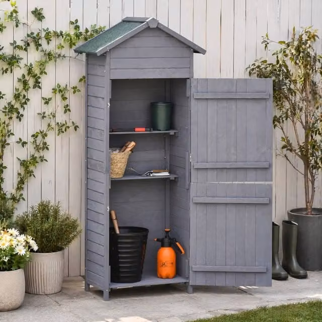 STILVORA Garden Storage Cabinet with 2 Hinged Doors in Matt Grey