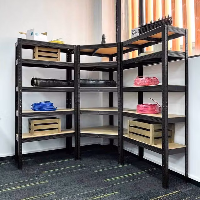 KORVIXA Brown Corner Garage Racking with Adjustable MDF Shelves, H 150 cm x W 100 cm x D 100 cm