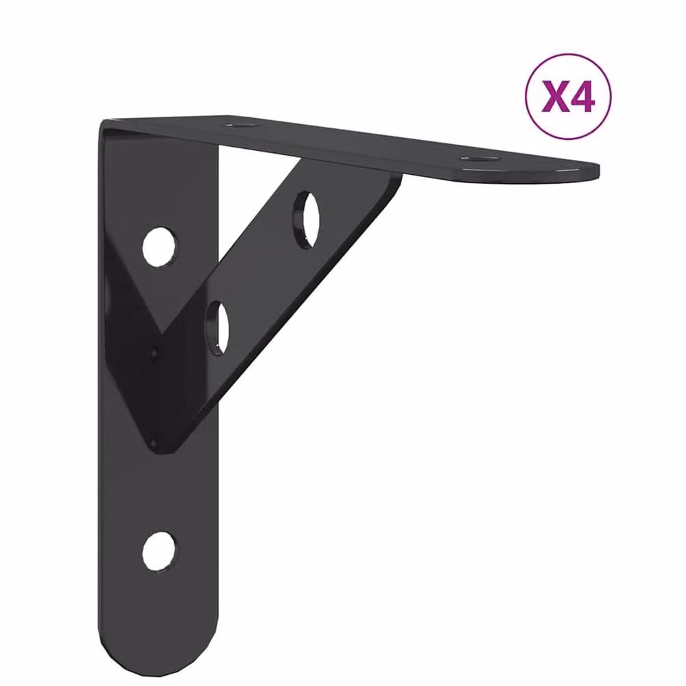 Berkfield Home Black Stainless Steel Wall Mounted Shelf Brackets, 4 Pack, W/D/H: 15 x 2.5 x 11.5 cm – 3