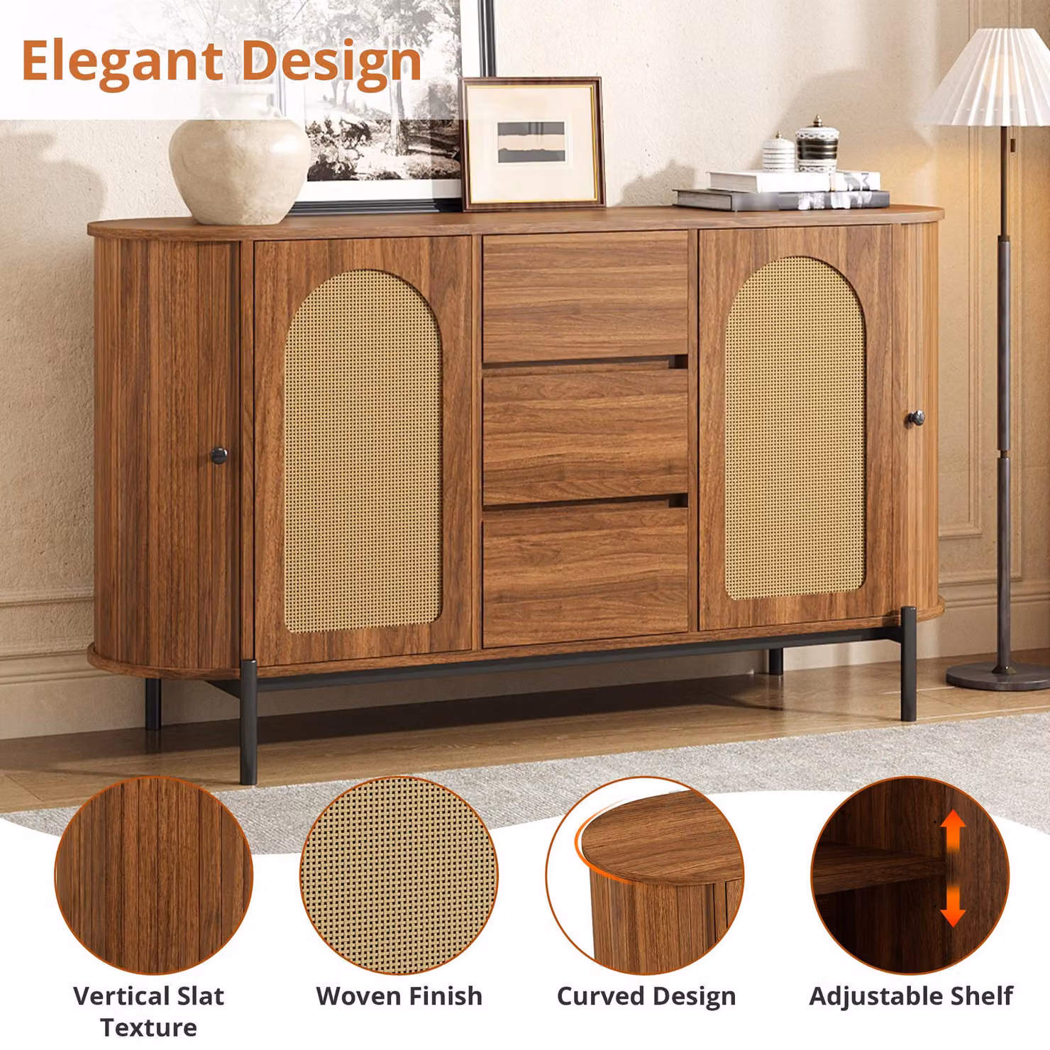 Aosom UK Scandinavian Style Sideboard with 3 Drawers and Adjustable Shelves in Brown and Black, W/D/H: 140 x 38 x 77.5 cm – 3