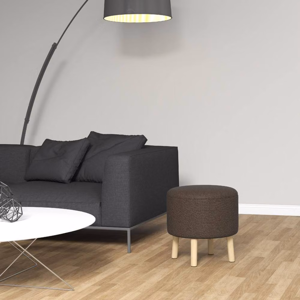 Wyld Haus Roli Round Storage Ottoman in Dark Brown Linen Look, W/D/H: 40 x 40 x 39 cm – 7
