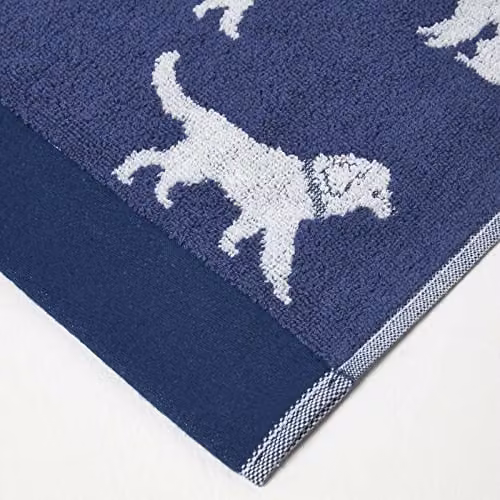 HOMESCAPES Navy Blue Dog Pattern Cotton Hand Towel, 500 GSM Super-Absorbent and Soft – 3