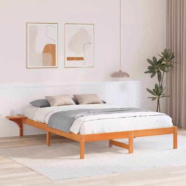 Berkfield Home Modern Solid Pine Wood Bed Frame in Wax Brown, W/D/H: 140 x 200 cm – 1