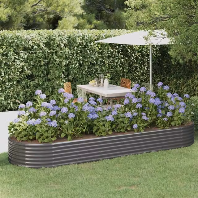 Berkfield Home Garden Grey Powder-coated Steel Raised Bed W/D/H: 322 x 100 x 36 cm – 1