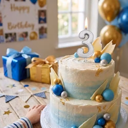 Shatchi Silver Number 3 Birthday Cake Topper Candle – 2