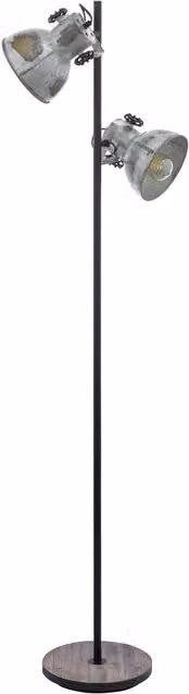 Loops Industrial Standing Floor Lamp in Black and Wood with Metal Base, H 158 cm