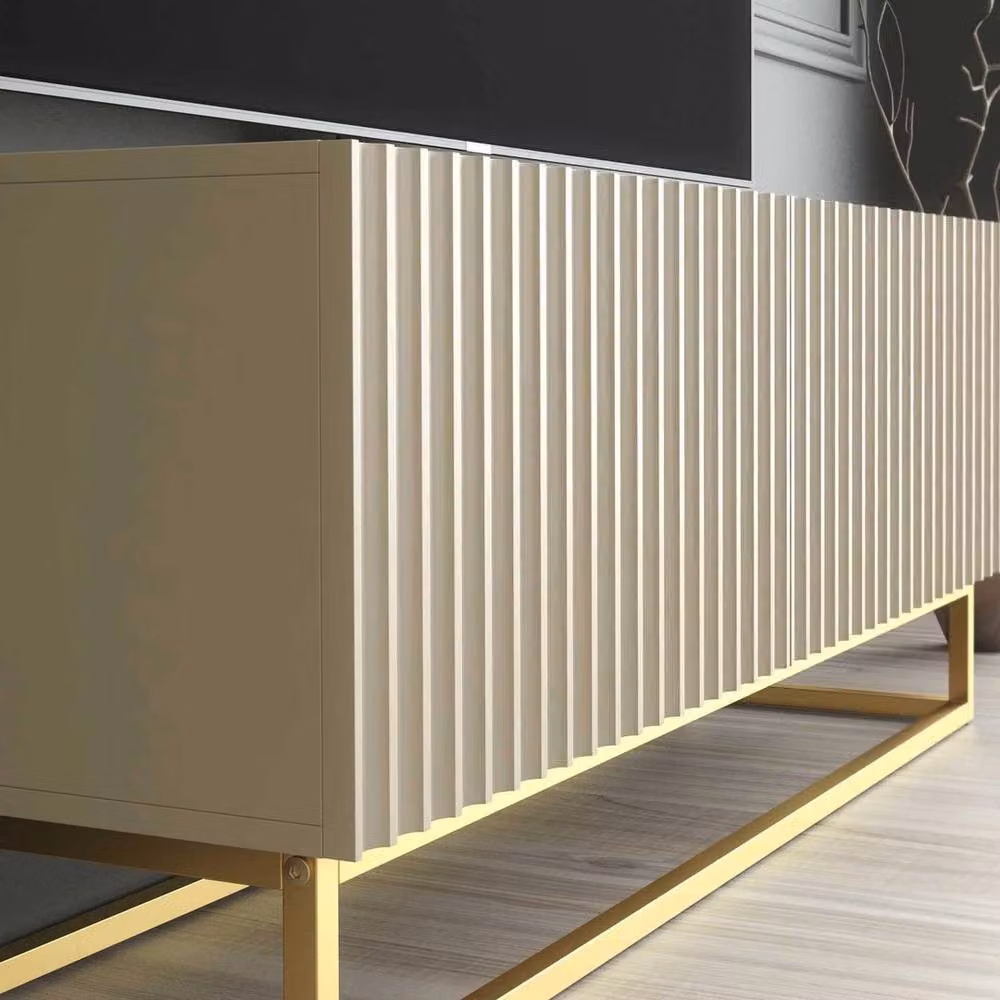 FORGEVIO Modern Matt Beige and Gold Metal TV Unit and Sideboard Cabinet – 4