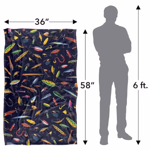 JQ Licensing Fishing Lures Pattern Super Soft Fleece Throw Blanket, Multicolour, W: 91 cm, D: 147 cm – 2