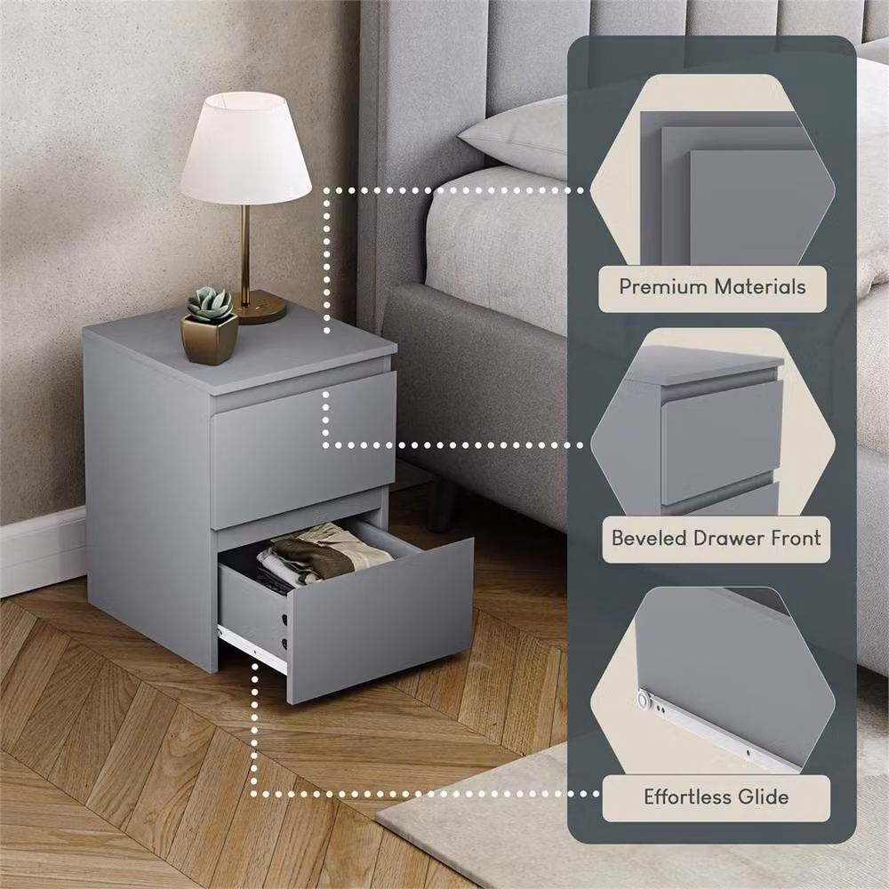 SPETLEK Scandinavian 2 Drawer Chest of Drawers Bedside Table in Grey – 2