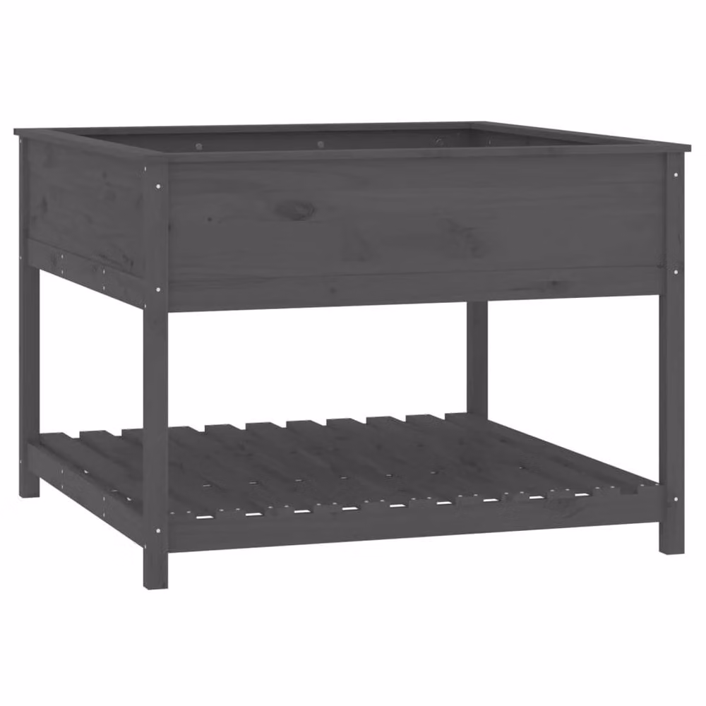 Berkfield Home Grey Solid Wood Pine Planter with Shelf, W/D/H: 111.5 x 111.5 x 81 cm – 2