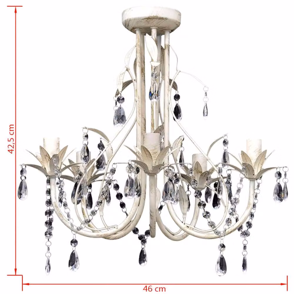 Berkfield Home Crystal Pendant Ceiling Lamp Chandelier in White with 5 Bulb Sockets – 3